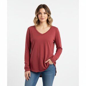 Wilt Women's Large Brick Red Long Sleeve V Neck Shirt